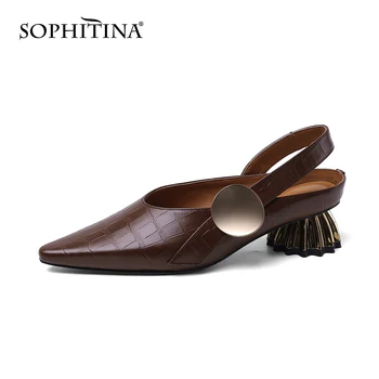 

SOPHITINA Women's Pumps Special Heel Metal Pointed Toe Slingback Ankle Strap Crocodile Pattern Womens Elegant Shoes PO628
