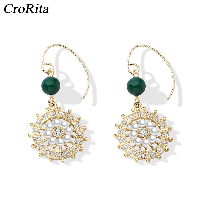 CroRita 2020 женские винтажные серьги с солнечным жемчугом круглые золотые