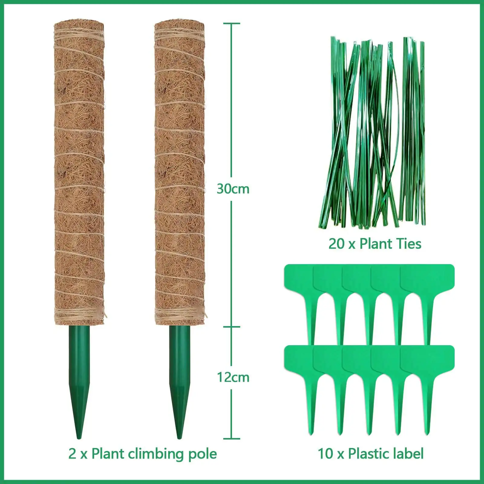 2pack 42cm Coir Moss Pole Plant Support With 10 Plant Labels 20 Garden