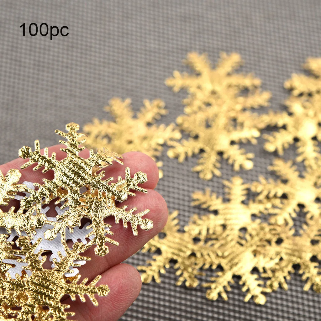 

NEW 100pc Gold Silver Cloth Christmas Snowflake Confetti Christmas Decoration 4cm Christmas Tree Decorations SWWQ