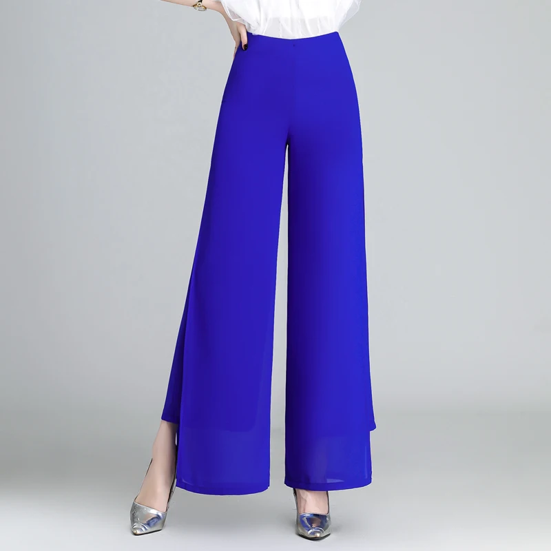 Chiffon Wide-Leg Pants Women Spring Summer Drape High-Waisted Split Trousers  Loose Double-Layer Thin Pants : : Clothing, Shoes & Accessories