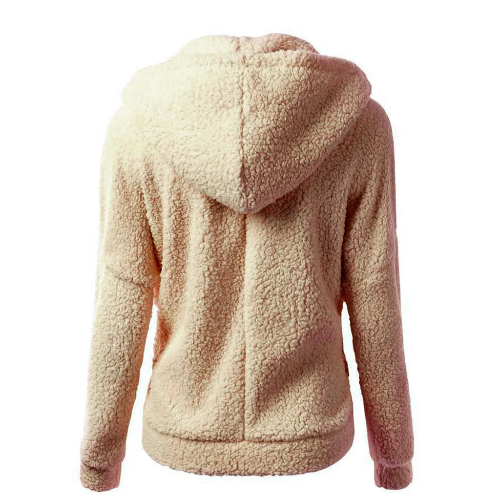 Women Solid Color Coat Thicken Soft Fleece Winter Autumn Warm Jacket Hooded Zipper Overcoat Female Fashion Casual Outwear Coat