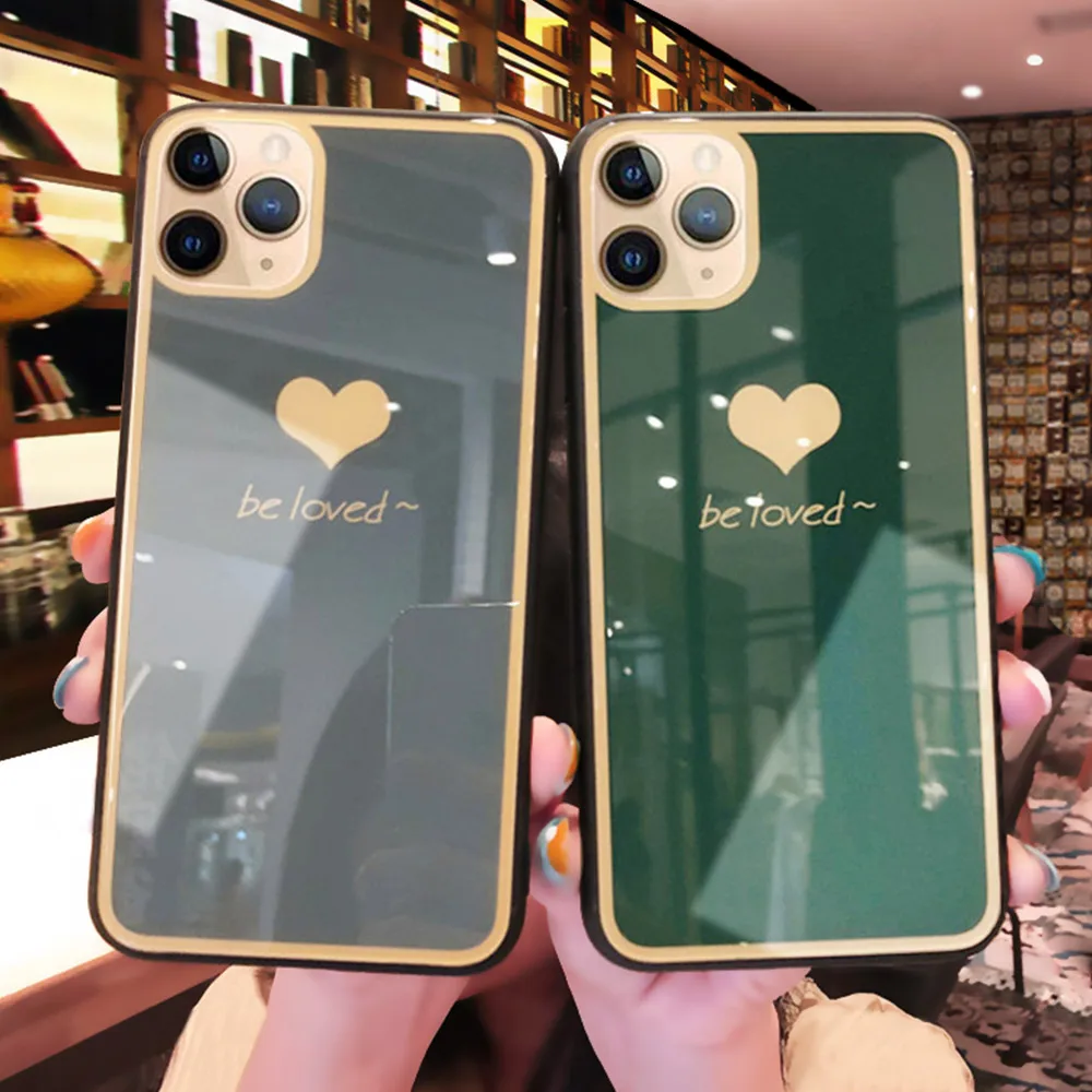 Чехол из закаленного стекла для iPhone 11 Pro Max милый чехол телефона с парой сердечек XS