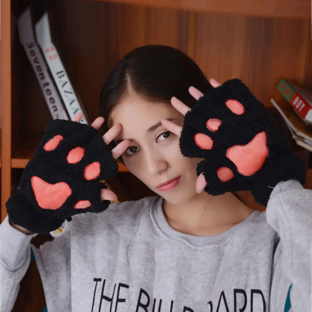 

Women Winter Fashion Gloves Autumn Wrist Arm Warmer Knitted Keyboard Long Fingerless Gloves Cat Claw Mitten Gant Femme Hiver