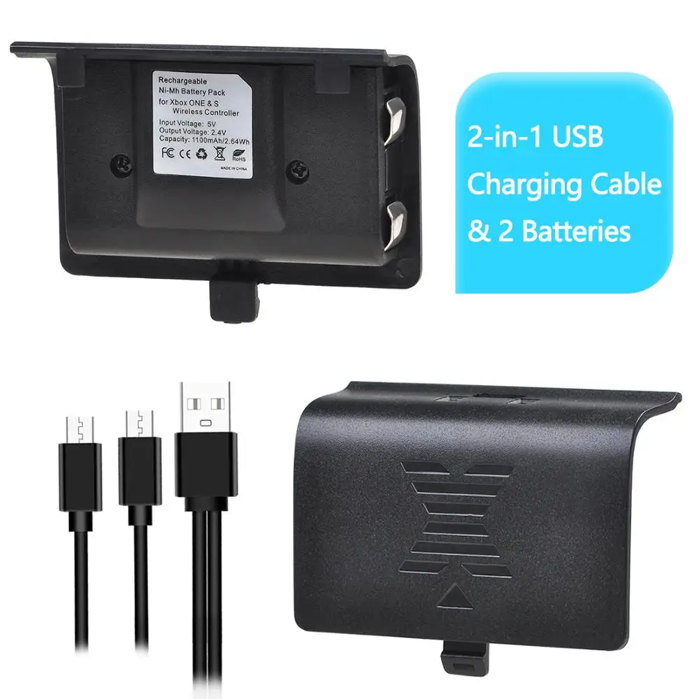 2 Batterie Ricaricabili Da 1100Mah Cavo Usb 2 In 1 Per Batteria Di Backup Controller Wireless Xbox One/One S/One X/Elite