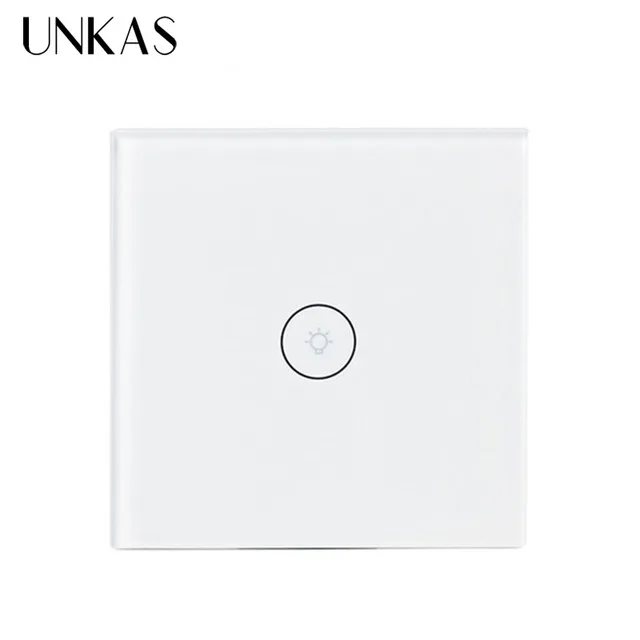 UNKAS Amazon Alexa Google Home США, ЕС, Великобритания умный настенный сенсорный переключатель Tuya Smart Life стеклянная панель мобильное приложение дистанционное управление работа - Цвет: EU 1 Gang White
