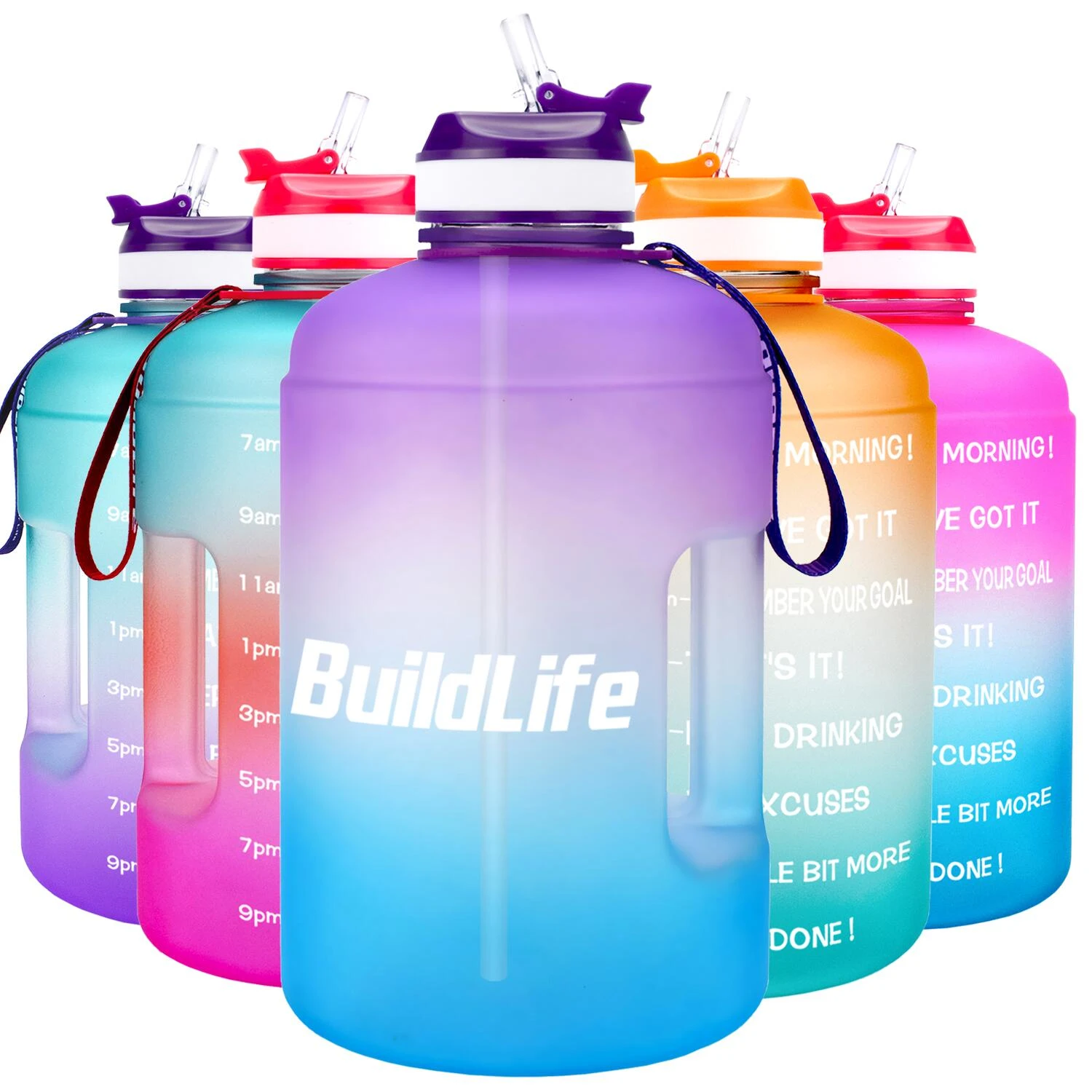 Buildlife 1 Gallon Water Bottle With Straw Time Marker 3.78l 2.2l 1.3l