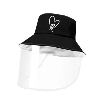 

Black Bucket Hats with White Love Graffiti Print Hip Hop Style Cap for Women Teenager Face Mouth Protective Cover Removable Hat
