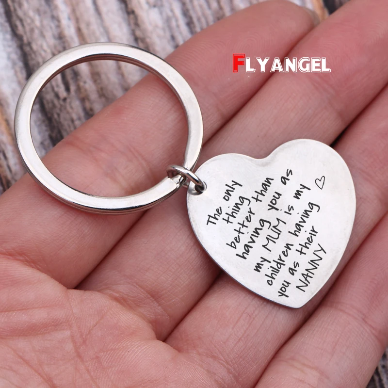 

High Quality Laser Engraved Keychains Chic Keyrings Lettering my MUM is my Children having you as their nanny Key Holders