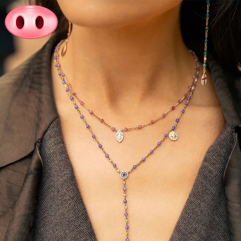 

Fashion 925 Silver Necklace Pink Bead Pendant girl heart necklace girl temperament Pink Gold clavicle chain silver jewelry