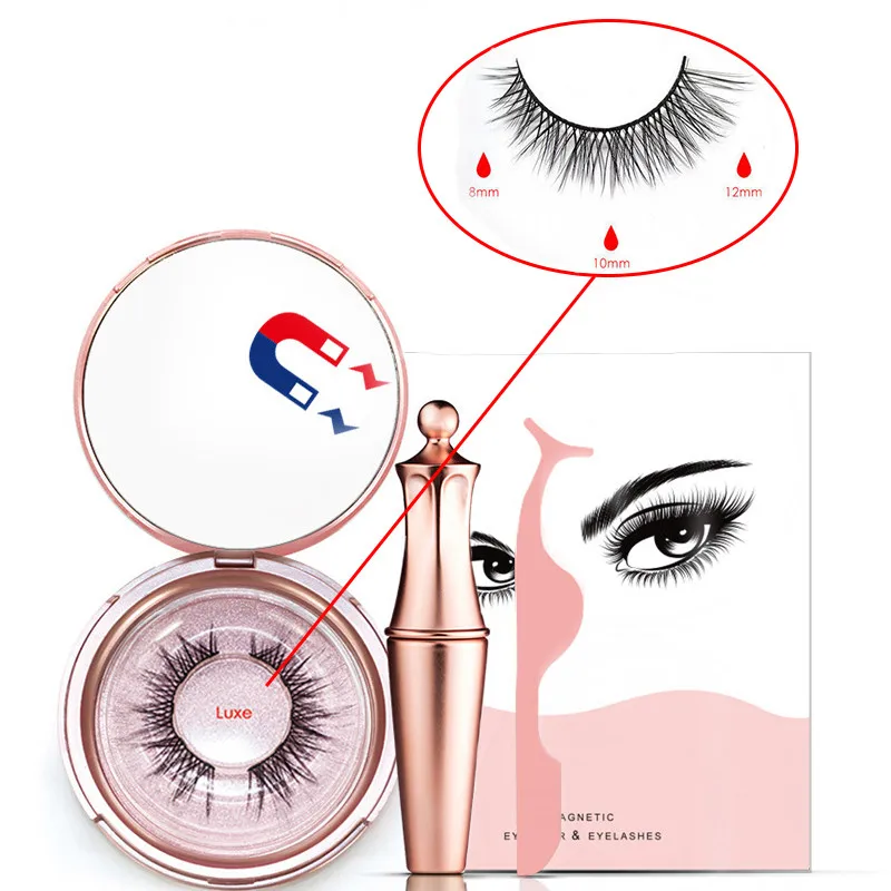 Liquid Magnetic Eyeliner Set And Magnetic False Eyelashes Tweezer Magnetic Eyeliner Waterproof Long Lasting Eyeliner Eyelashes - Цвет: Luxe