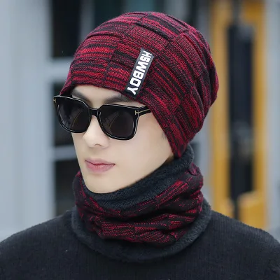Wine Red Новые зимние шапочки Skullies для женщин мужские шерстяные шарфы головные уборы, Балаклава маска Knitted шапка вязаная - Цвет: Wine Red