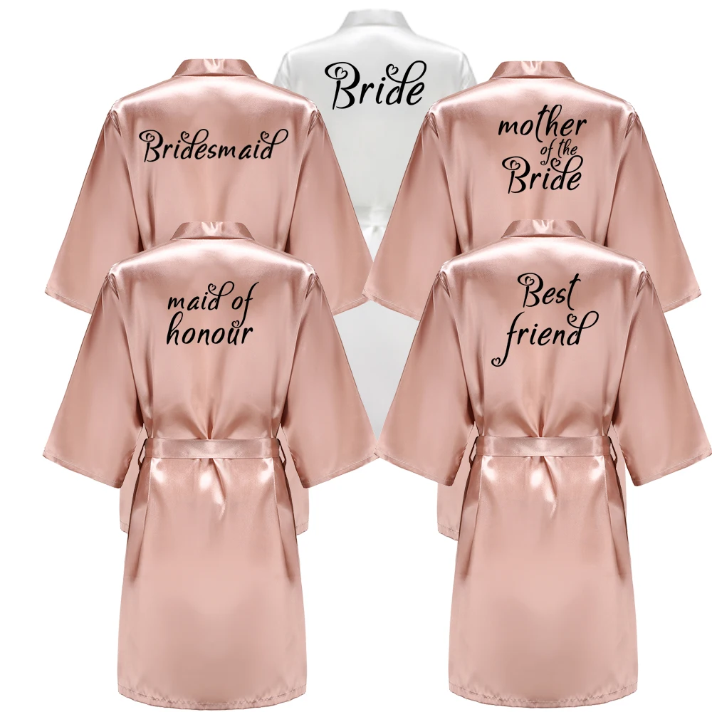 Satin Silk Robes Plus Size Wedding BathRobe Bride Bridesmaid Dress Gown Women Clothing Sleepwear Maid of Honour Rose Gold