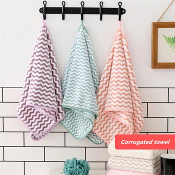 

Coral Velvet Towel Wholesale Household Soft Absorbent Water Wash Face Home Daily Customizable High Density Warp Knitted Stripe