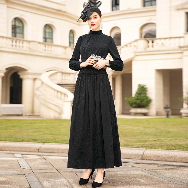 

Spring Autumn Chiffon Long Dress Slim Waist Party Elegant Dress Long Sleeves Runway Dress Ankle-Length DZ2359