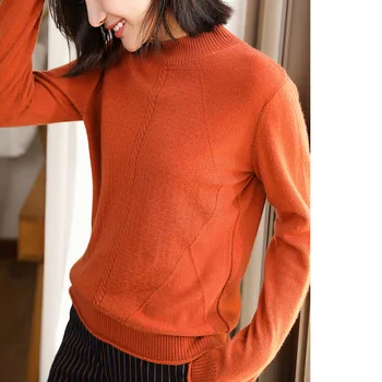 

Septass Orange Women's Sweater 100% Goat Cashmere Half Turtleneck Pullovers Autumn Winter Warm Female Long Sleeve Knitted Jumper