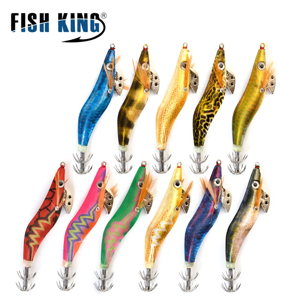 FISH KING 8-13,5 см 3D Jigi eyes рыболовный прикорм кальмаров крючок светящиеся воблеры джиггинг осьминог, Каракатица деревянная креветка жесткая приманка