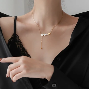 

YUN RUO Never Fade 18 K Gold Plated Sexy Natutal Shell Tassel Necklace European Woman Jewelry Fashion Titanium Steel Accessory