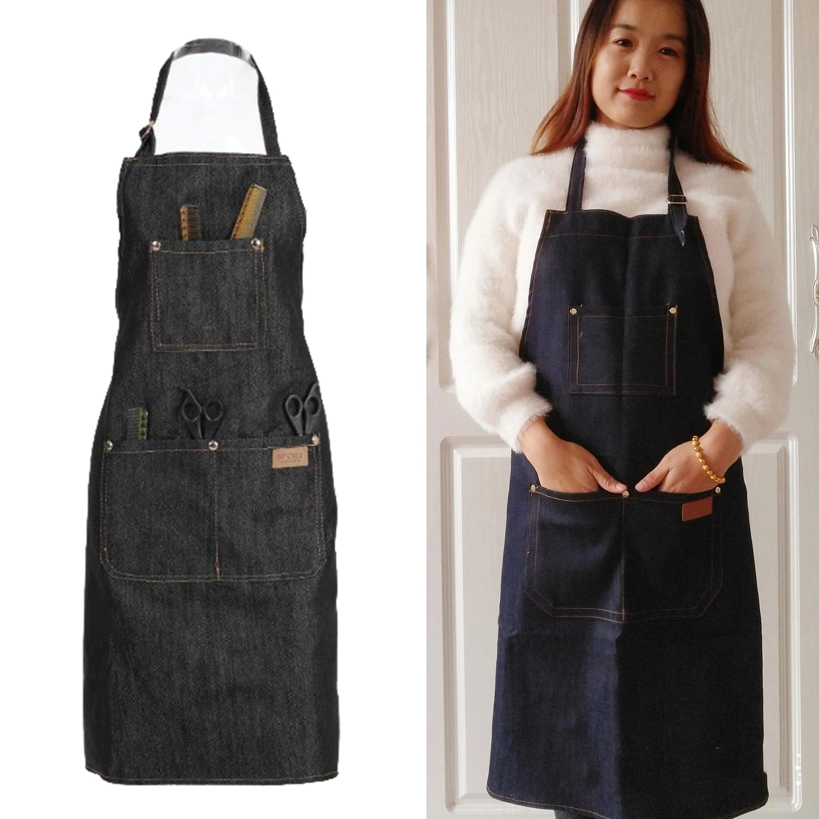 Professional Barber Apron Cape Cover Barber Hairstylist Chef Gown Black Salon Work Hair Stylist Apron Cloth Hairdressing Cap