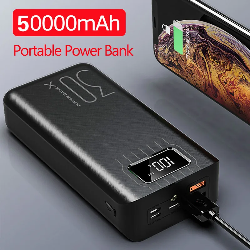 50000mah power bank external portable charger fast charging double usb led display poverbank for iphone samsung xiaomi