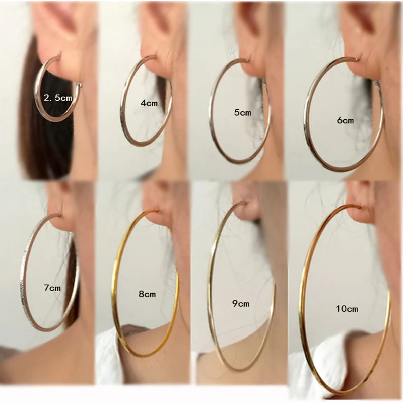 8CM Quality Very Large Women/'s Stainless Steel Gold Hoop Earring Smooth 80MM