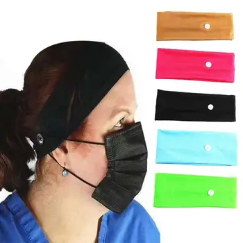 

Sweatband Sports Safety Mask accessories fitness elastic hair band solid color Wrap button headband Sweat-absorbent Hairband