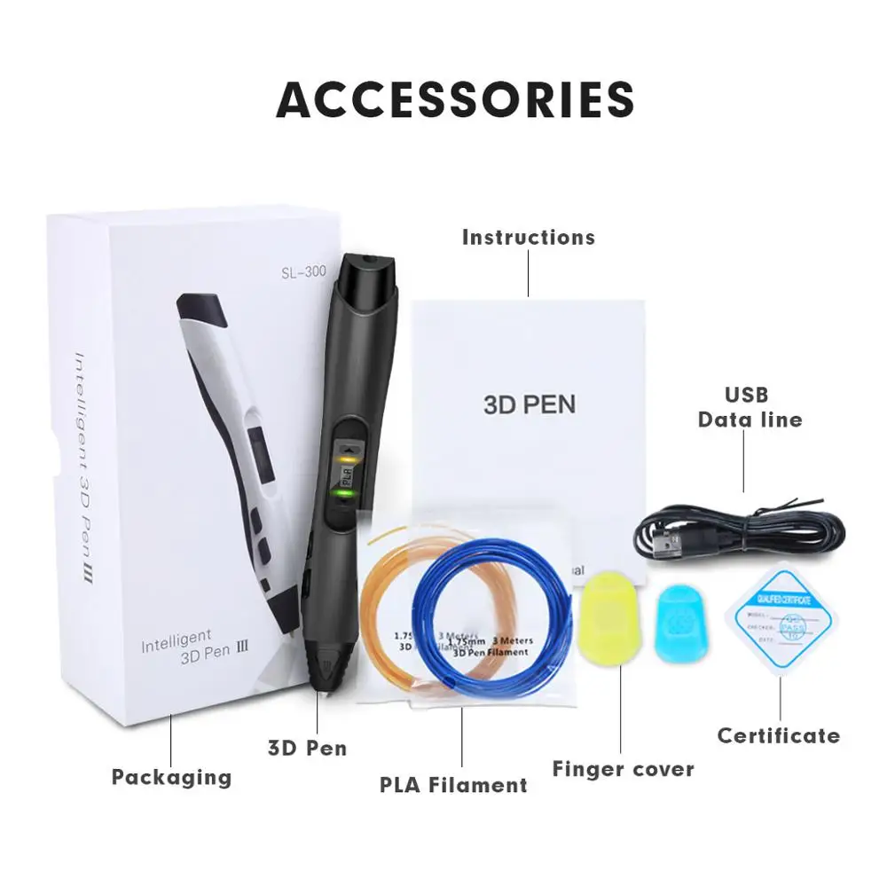 3D Printing Pen 3D Printing Pen Filament SUNLU SL-300 3D Printing Pen Support PLA/ABS Filament 1.75mm Gifts For Creative Craft