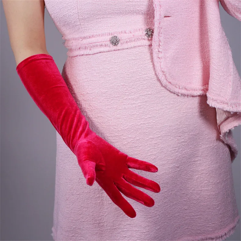 Велюровые длинные перчатки 60 см розовые красные женские высокие эластичные бархатные золотые велюровые женские перчатки с сенсорным экраном WSR22