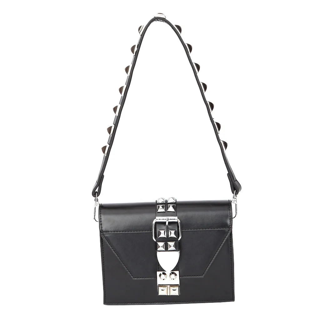Женская сумка на плечо с заклепками, кожаная сумка-мессенджер, универсальная хип-хоп мини-сумка на одно плечо, квадратная сумка через плечо bolso mujer - Цвет: Черный