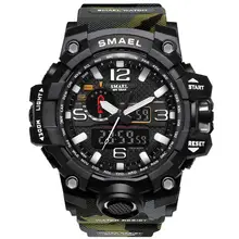 SMAEL уличные военные часы мужские камуфляжные водонепроницаемые спортивные часы с двойным дисплеем многофункциональные ударопрочные светодиодный цифровые часы
