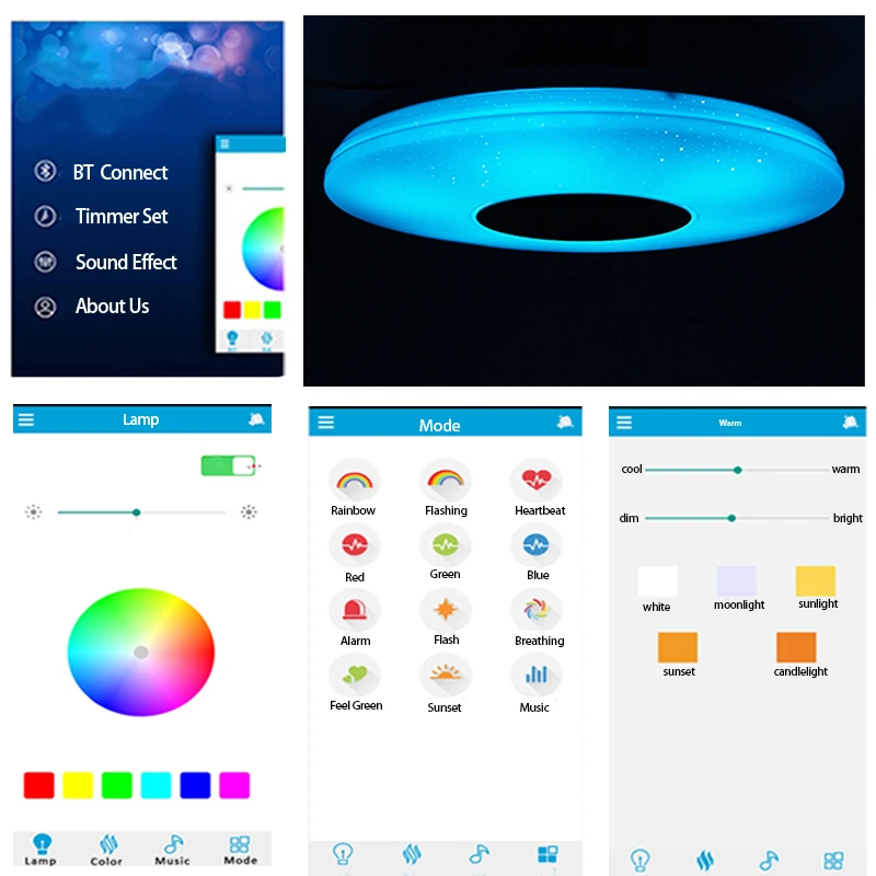 Современный 48 Вт 108 светодиодный потолочный светильник RGB с регулируемой яркостью приложение дистанционное управление Bluetooth h музыка потолочный светильник Гостиная/спальня AC220V