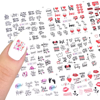 

12pcs Love Lettering Nail Art Stickers Water Tranfer Decals Set Cute Cartoon Sliders Design Girl Manicure DIY Tips NFBN1489-1500