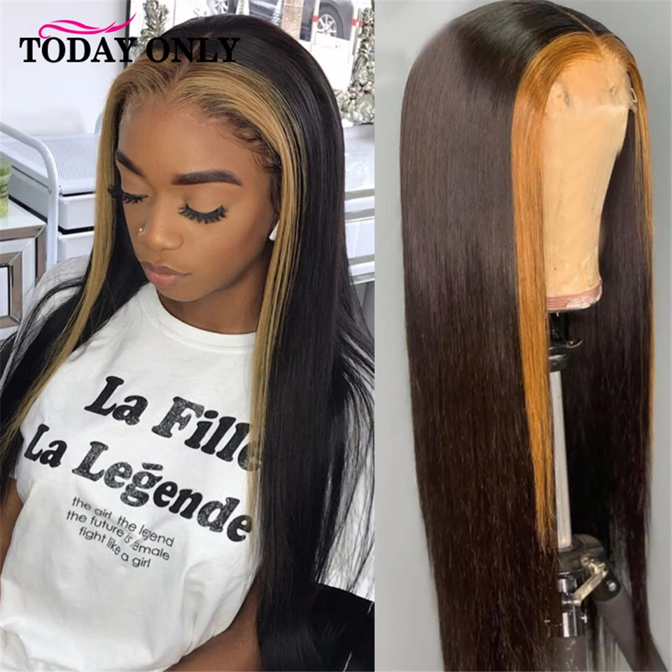 Highlight Brown Wig Зеленый парик человеческих волос 13x4 оранжевый прямой желтый блонд Синтетические волосы на кружеве парик розового цвета с красной подсветкой синего и фиолетового цвета; эффектом деграде(переход от темного к парики для Для женщин волосы Remy - Цвет: Highlight Brown Wig