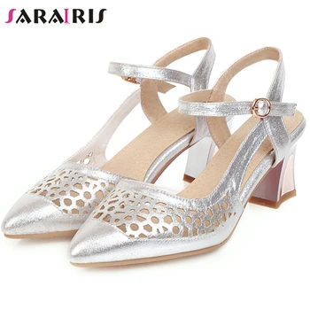 

SARAIRIS Elegant Female Buckle Strap Pointed Toe Metallic Hollowing Sandals Fashion Dance Sandals Women Summer Shoes Woman