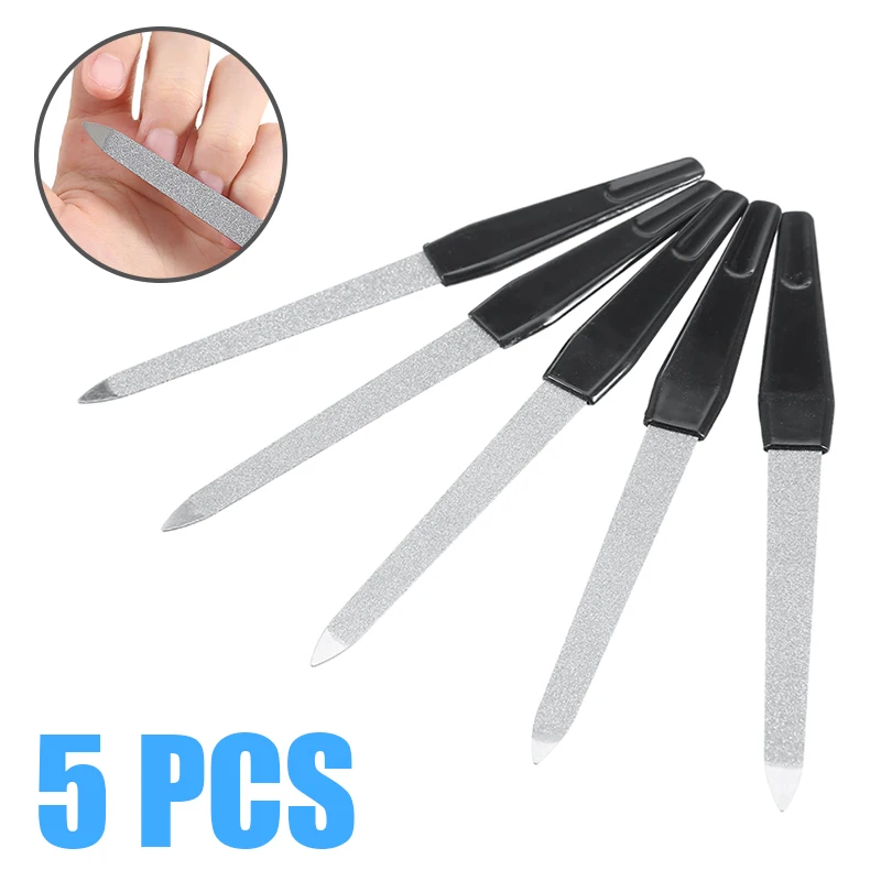 

Mayitr 5pcs Plastic Handle Metal Double Sided Nail Files Pro Nail File DIY Manicure Pedicure Tool