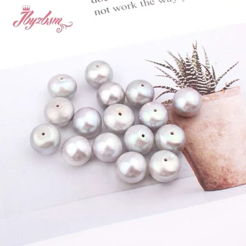 

3A Grade Half Drilling Gray Freshwater Pearl Button Beads Natural Stone Beads For Yourself DIY Earring Jewelry Fashion 5 Pair