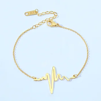 

Stainless Steel Heartbeat Bracelet Bangle Electrocardiogram Jewelry For Women Men