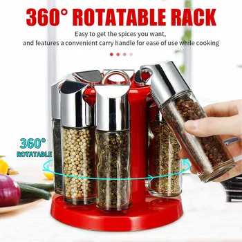 

8PCS Rotatable Salt Pepper Shaker Spice Rack Cruet Seasoning Box Condiment Spice Bottles Stand Holder Kitchen Tools Organizer