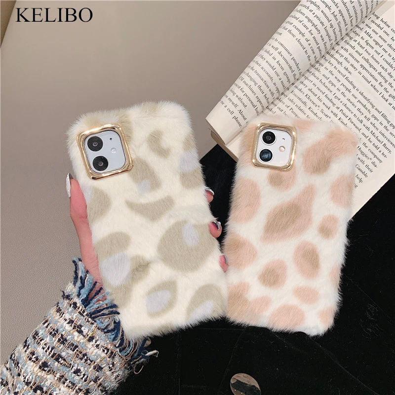 

Cute Brown Animal Fluffy Fur Phone Case for Iphone 11 Pro Max X Xs Max Xr 7 8Plus Leopard Plush Hair Soft Tpu Silicon Back Cover