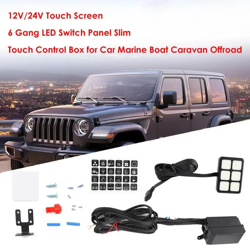 

DC 12V/24V 6 Gang LED Switch Panel Slim Touch Control Box for Car Boat Marine Waterproof Durable and Abrasion-Resistant