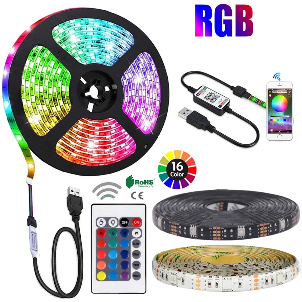 5050 SMD 1 м 2 3 RGB Светодиодная лента 5 В USB неоновая Диодная Гибкая полоса подсветка