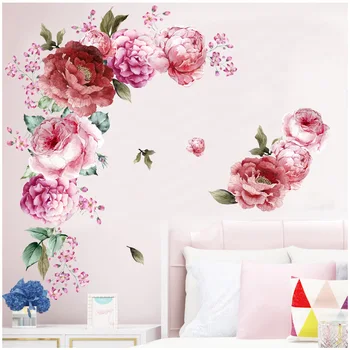

104*87cm Watercolor Peony Wall Stickers Living room Bedroom Wall Decor Removable Vinyl PVC Plants Wall Decals Home Decoration