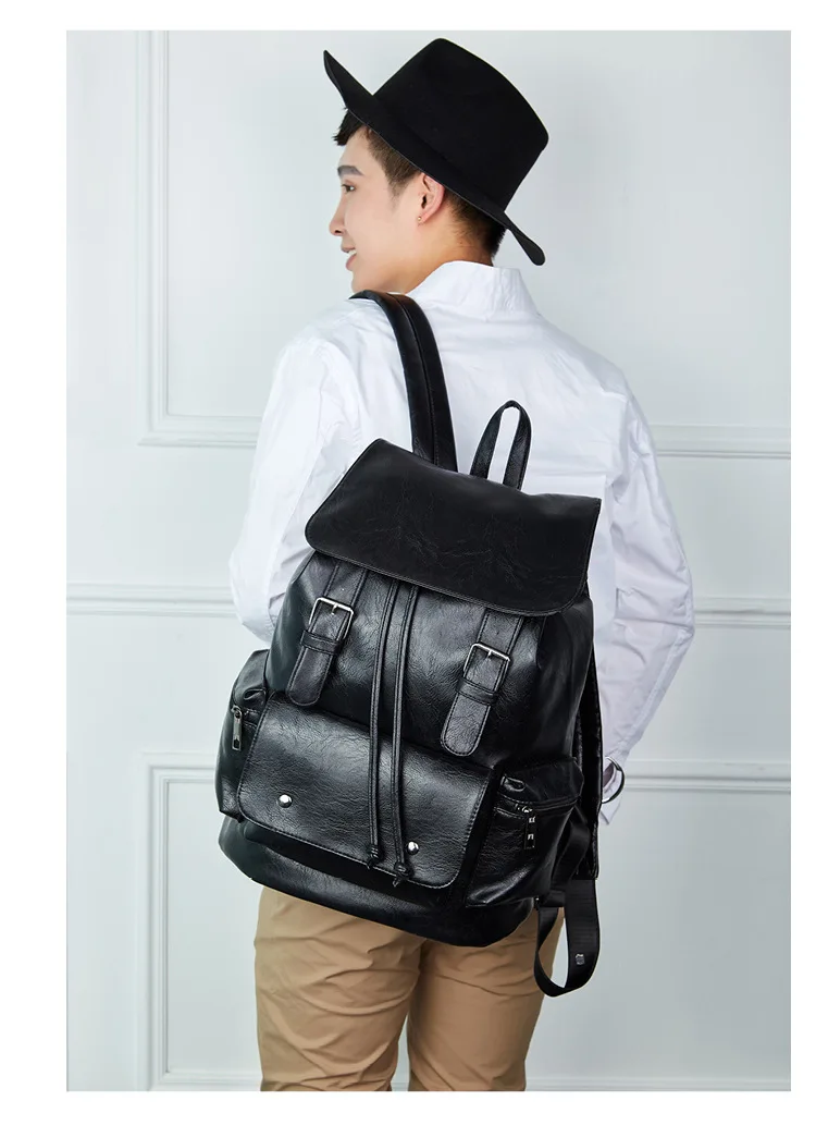 PU Travel Leisure Backpacks Vintage Men Leather Laptop Backpack Bag for Men Teenager Students Retro School Bags Casual Rucksacks (8)