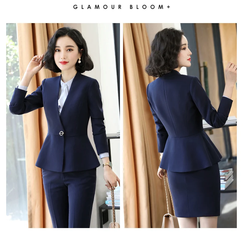 Fashion long sleeve professional pants suits New red business slim blazer and pants office ladies formal interview work wear