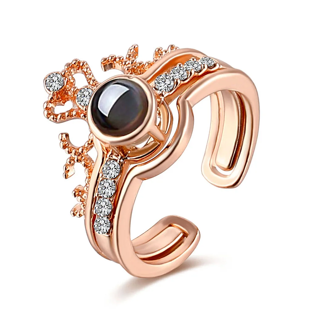 EN Fashion Crown, 100 языков, Проецирование I love you, Кристальное кольцо, розовое золото и серебро, романтическая любовь, комбинация, открытая пара колец - Цвет основного камня: ENL0103-1