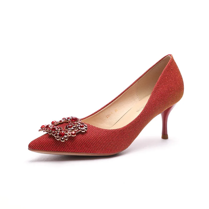 Sexy Pumps Wedding Women Fetish Shoes women pumps Rhinestones None-Woven Slip On 6.5CM Thin High Heels Pointed Toe Shallow