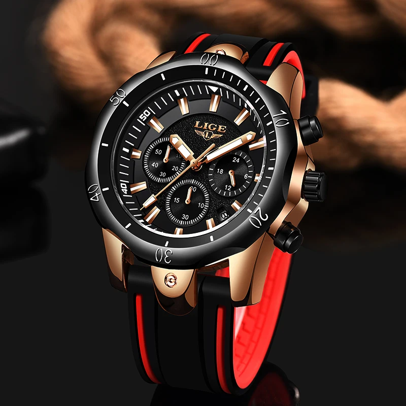 

LIGE Mens Watches Top Brand Luxury Silicone Waterproof Watch Men Casual Fashion Clock Chronograph Quartz Wristwatch Sport Watch