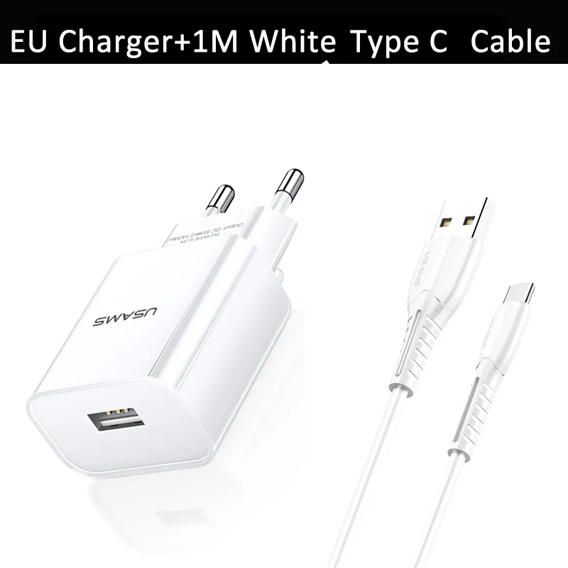 USAMS type-C кабель 1 м USB C кабель для samsung S9 S8 huawei Xiaomi 2A Быстрая зарядка USB-C кабель передачи данных type-C зарядное устройство - Цвет: Charger White Cable