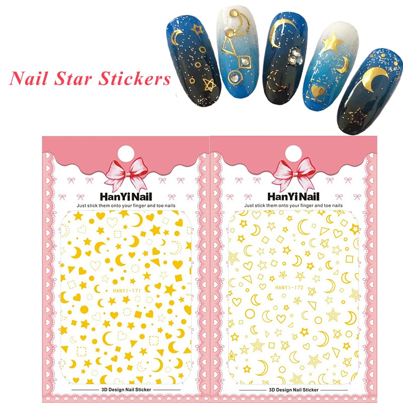 

Nusx Gold 3D Nail Sticker Strip Geometric Heart Star Moon Self Adhesive Nail Art Transfer Stickers Manicure Decoration ST006