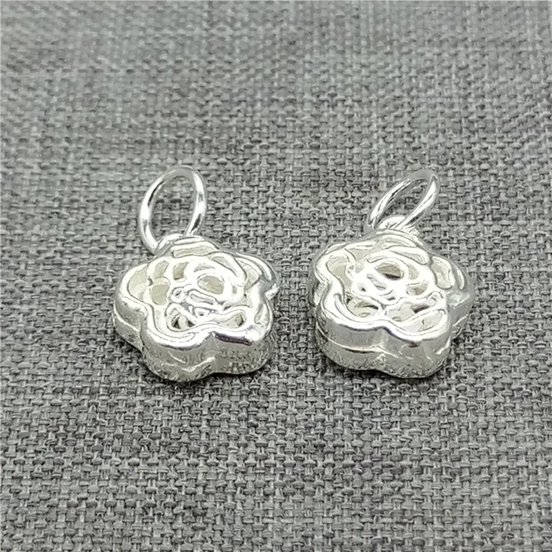 

5 Pieces 925 Sterling Silver Hollow Rose Charms 3D for Necklace Bracelet